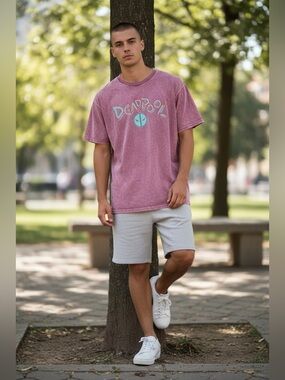Marvel Deadpool & Wolverine Graphic Tee - Short Sleeve Acid wash Burgundy Medium